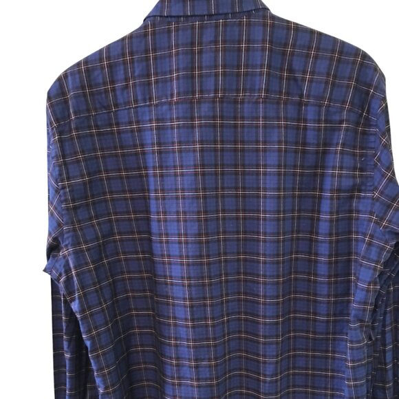 Bugatchi Button-Down Oxford Shirt: Vintage Collar Shirt Purple Plaid, Size Large - Picture 7 of 10